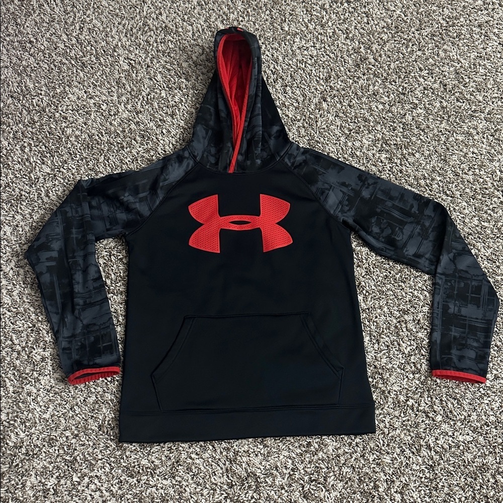 Boys Under Armor Fleece Camo Big Logo Hoodie Sweatshirt Pullover Youth L Black